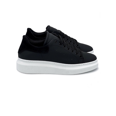 Sneakers nere in pelle con riporto nero camoscio - FLAG STORE